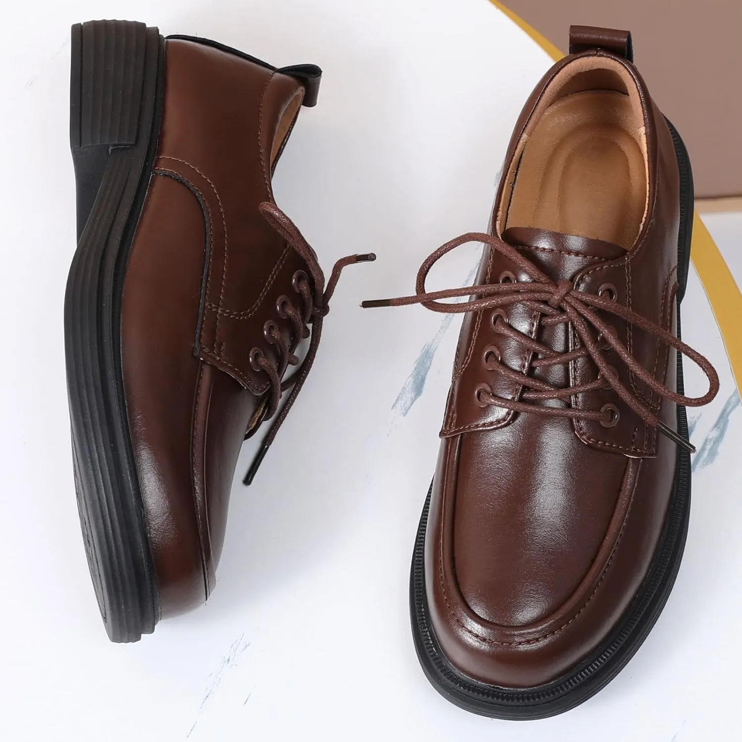 Oxford Shoes for Women Womens Oxford Shoes Lace-Up Round Toe Leather Flat Non-Slip Fashion Classic Business Casual Comfortable Dressy Office Work Ladies Shoes