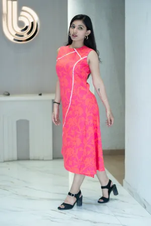 Pink Printed A-Line Cotton Twill Dress – Stylish & Comfortable for Office to Weekend Wear