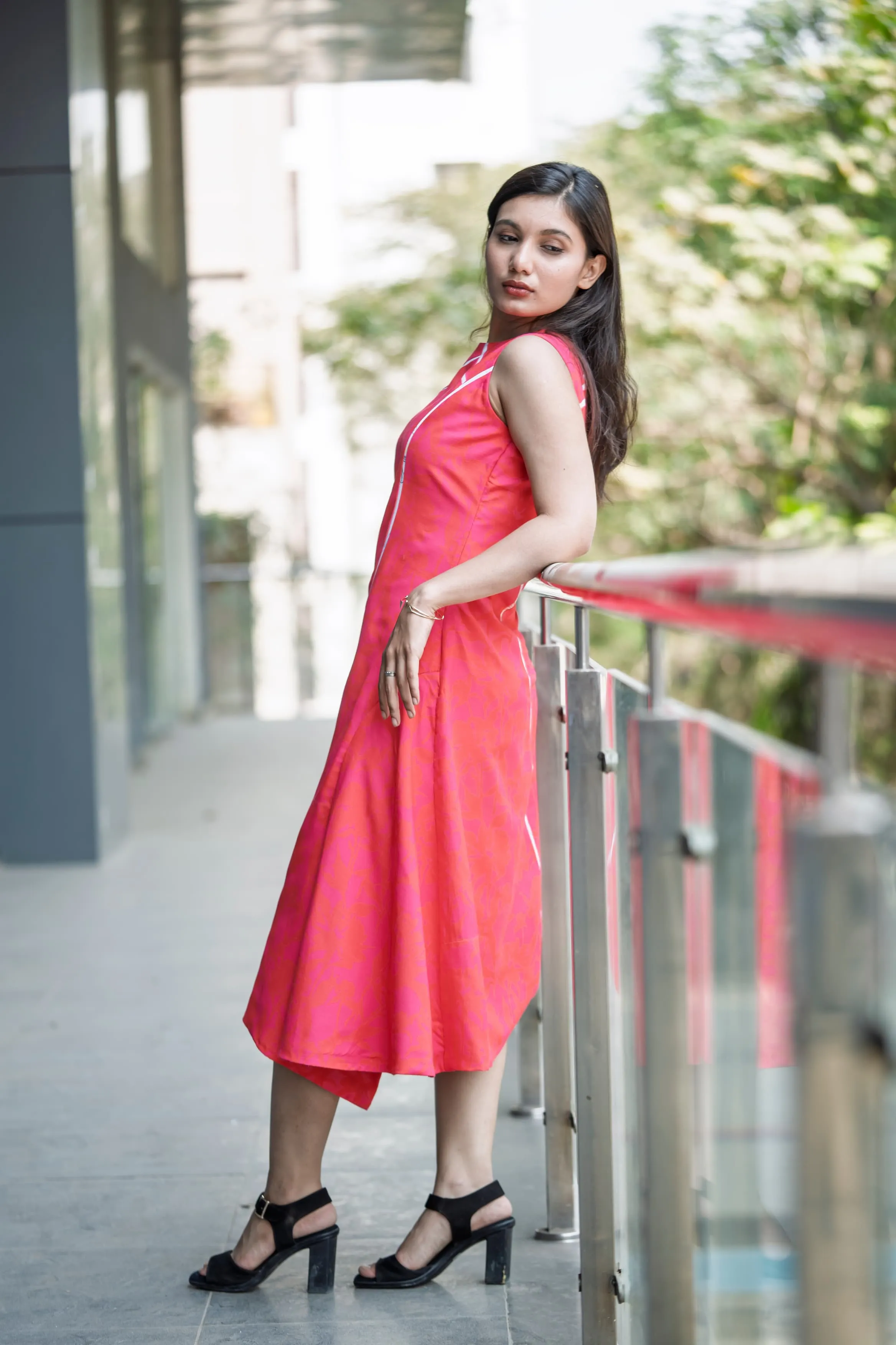 Pink Printed A-Line Cotton Twill Dress – Stylish & Comfortable for Office to Weekend Wear