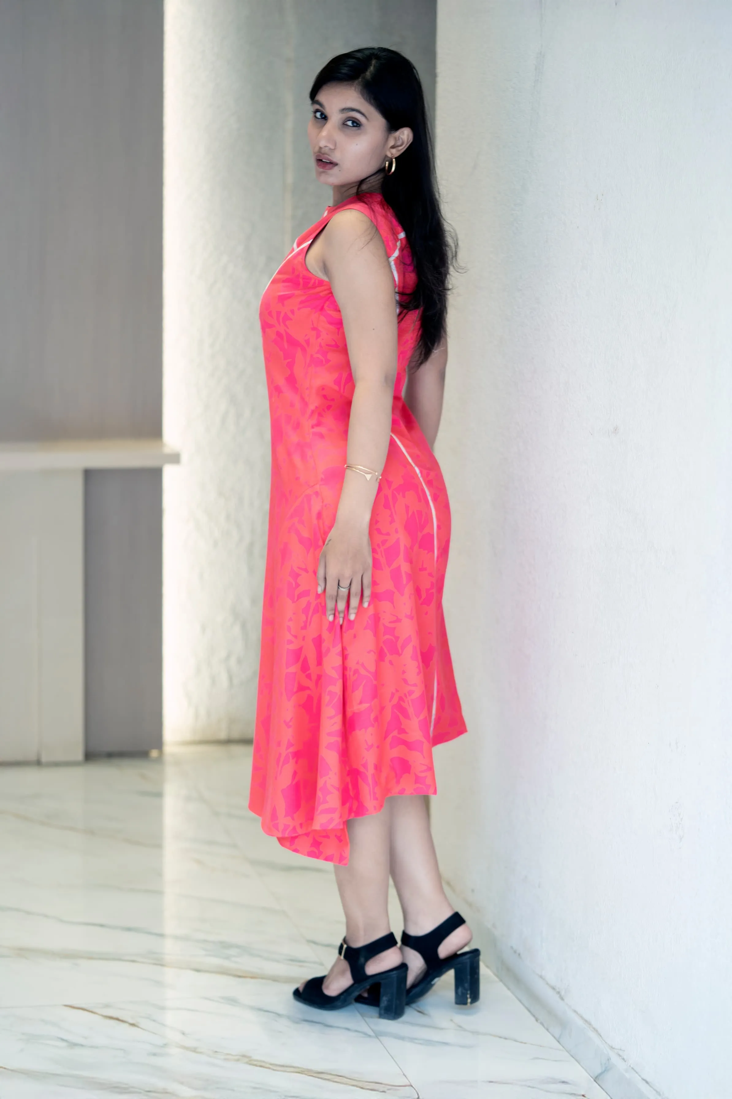 Pink Printed A-Line Cotton Twill Dress – Stylish & Comfortable for Office to Weekend Wear
