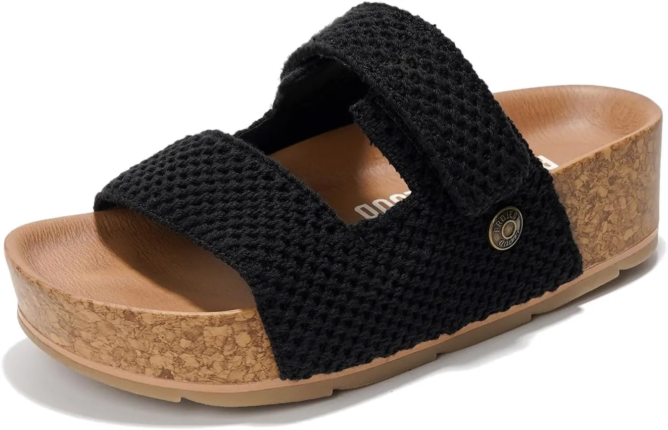 Project Cloud Platform Sandals Women Footwear - Genuine Leather Beach Summer Wedges with Comfortable Memory Foam Insole - Non Slip & Lightweight Wedge Sandals for Women 2025 (Pismo)