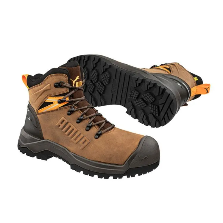 Puma Brown Iron HD Mid Fibreglass Toe Cap Zip Sided Lace Up Safety Boot With Scuff Cap (632717) (Pre Order)