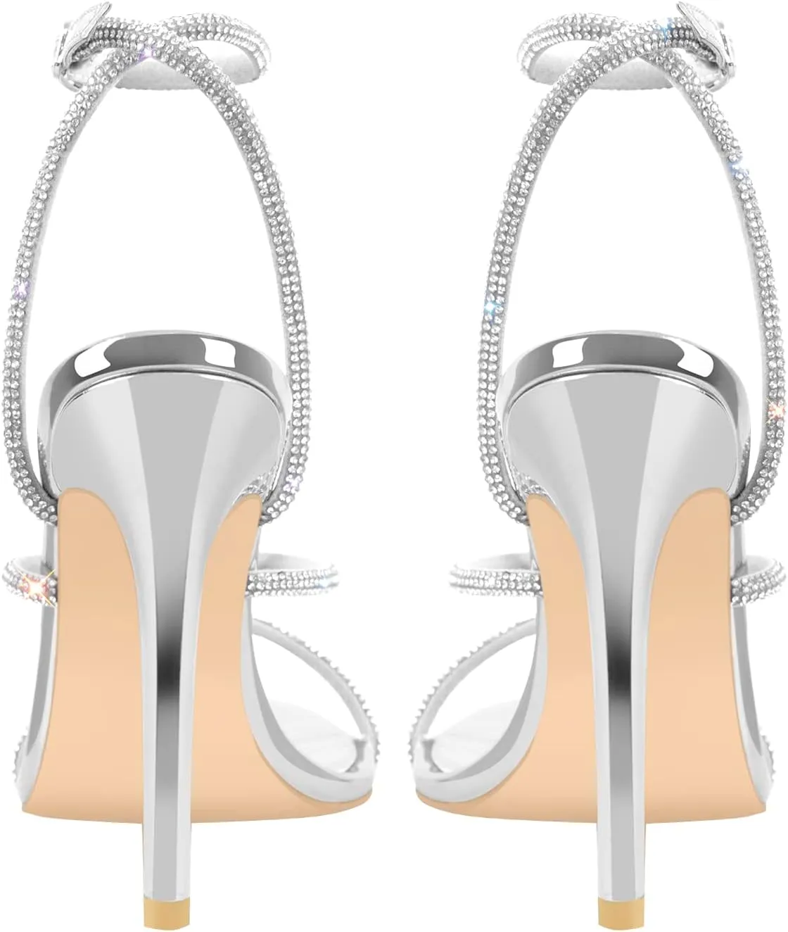 richealnini Rhinestone Stiletto Heels Sandals for Women Crystal Straps Buckle Up Party Dress