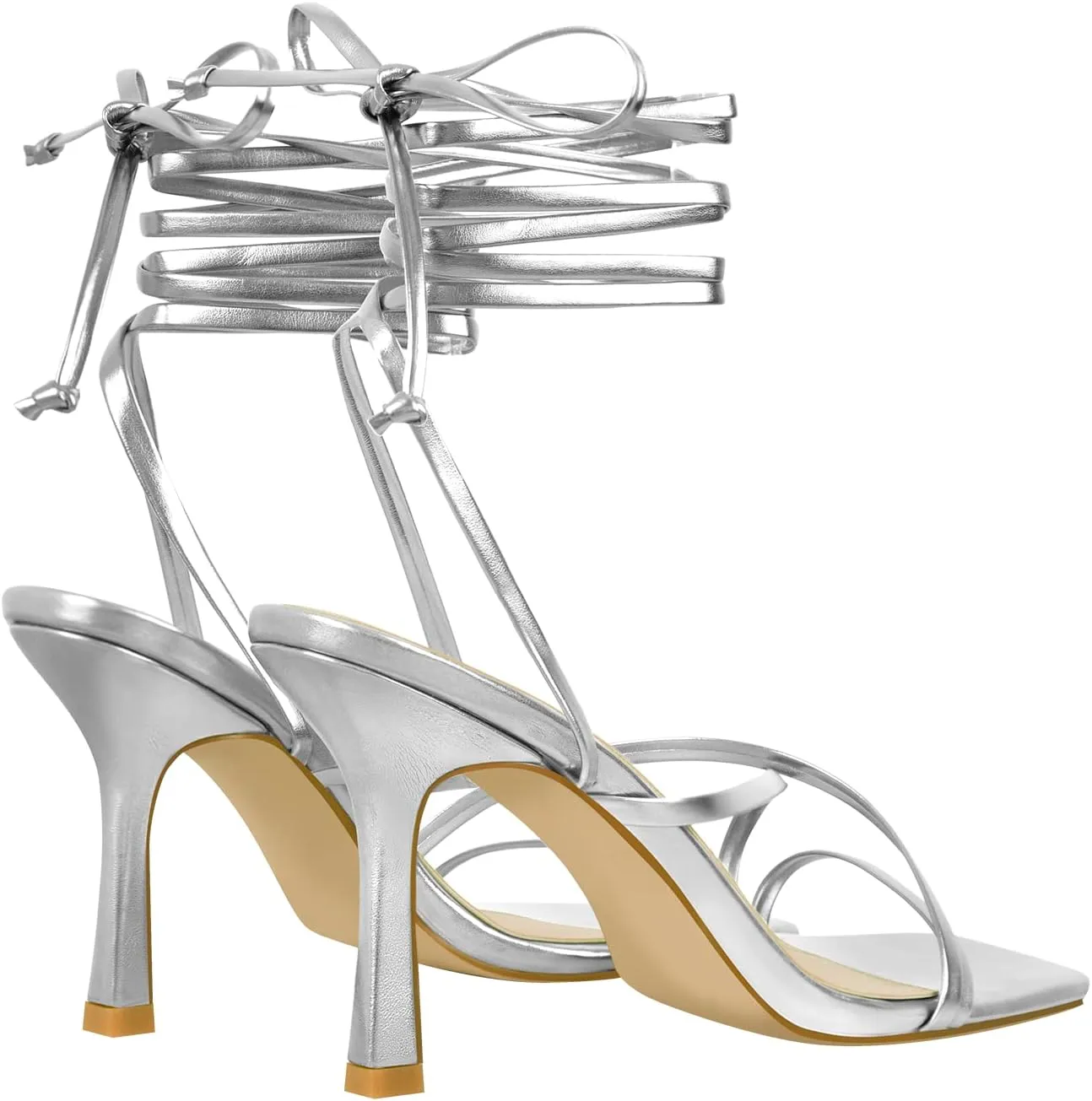 richealnini Women's Square Toe Lace Up Strappy Stilettos High Heeled Sandals