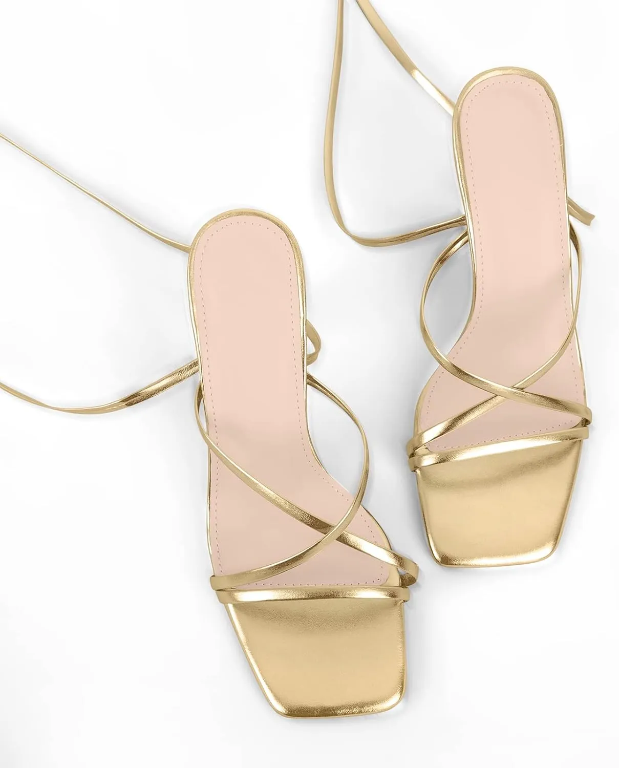 richealnini Women's Square Toe Lace Up Strappy Stilettos High Heeled Sandals