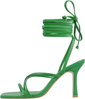richealnini Women's Square Toe Lace Up Strappy Stilettos High Heeled Sandals