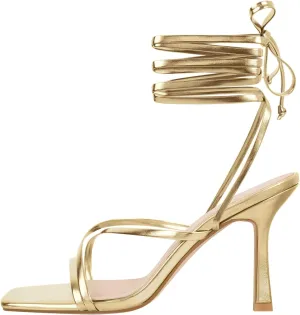 richealnini Women's Square Toe Lace Up Strappy Stilettos High Heeled Sandals