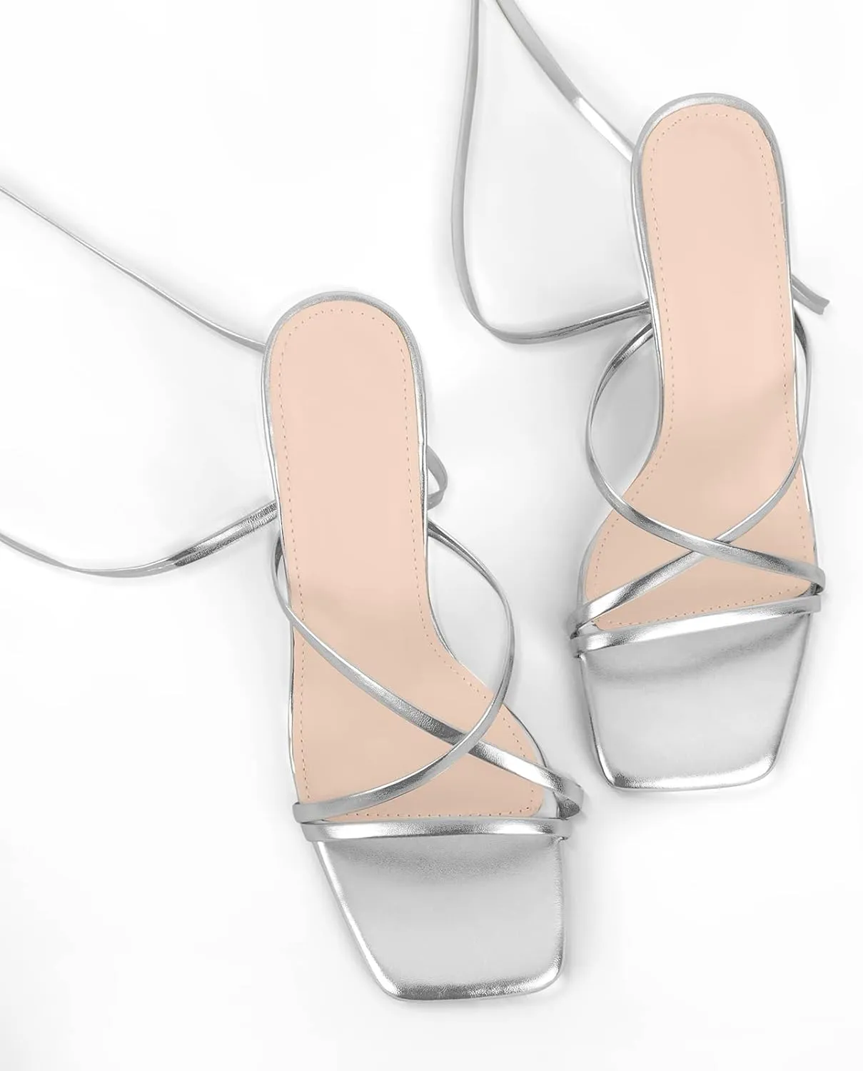 richealnini Women's Square Toe Lace Up Strappy Stilettos High Heeled Sandals