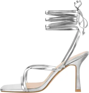 richealnini Women's Square Toe Lace Up Strappy Stilettos High Heeled Sandals