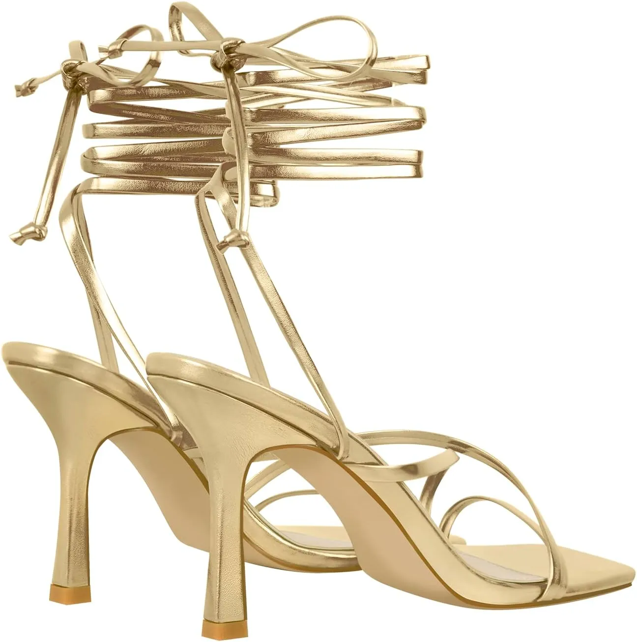 richealnini Women's Square Toe Lace Up Strappy Stilettos High Heeled Sandals