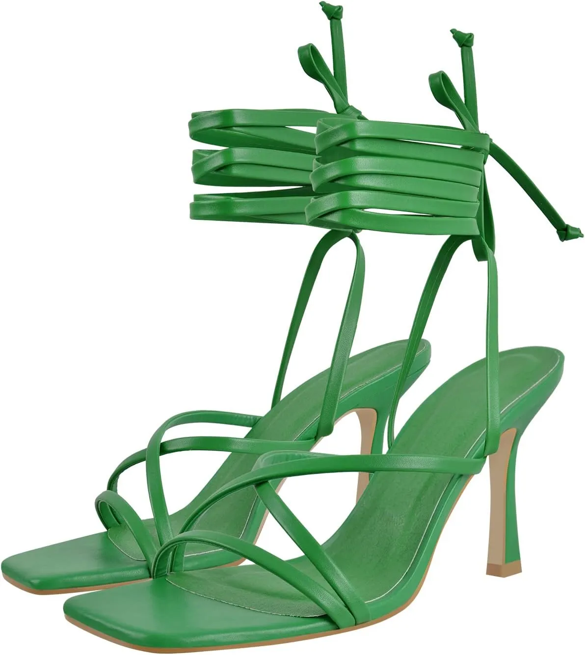 richealnini Women's Square Toe Lace Up Strappy Stilettos High Heeled Sandals