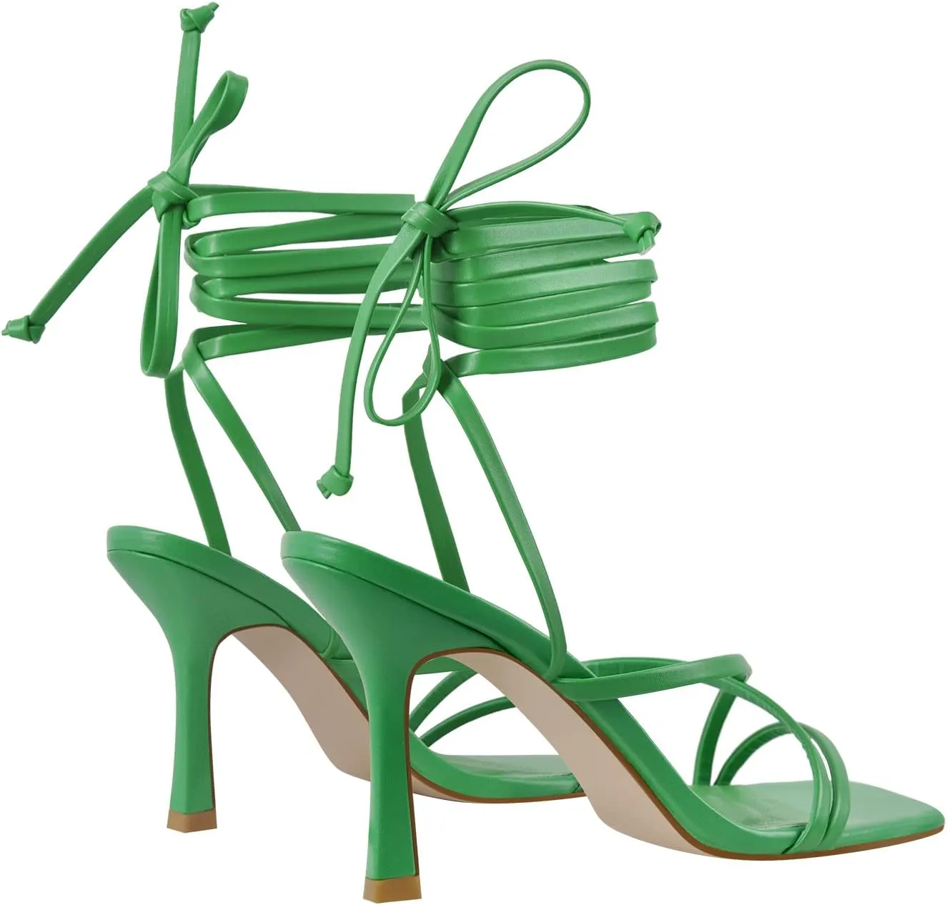 richealnini Women's Square Toe Lace Up Strappy Stilettos High Heeled Sandals