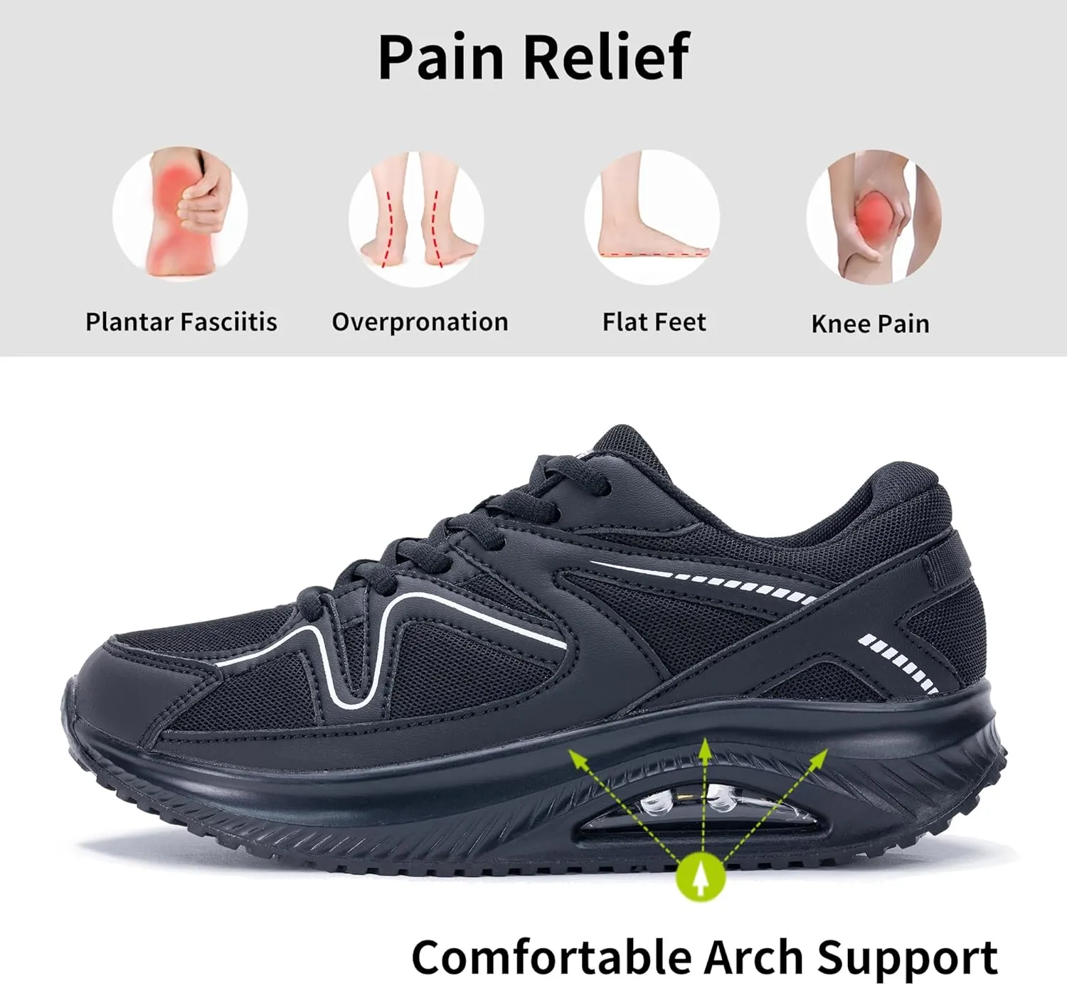 RomenSi Womens Arch Support Walking Shoes Tennis Fashion Sneakers Comfortable Orthotic Casual Shoes for Plantar Fasciitis Pain Relief US 6-11