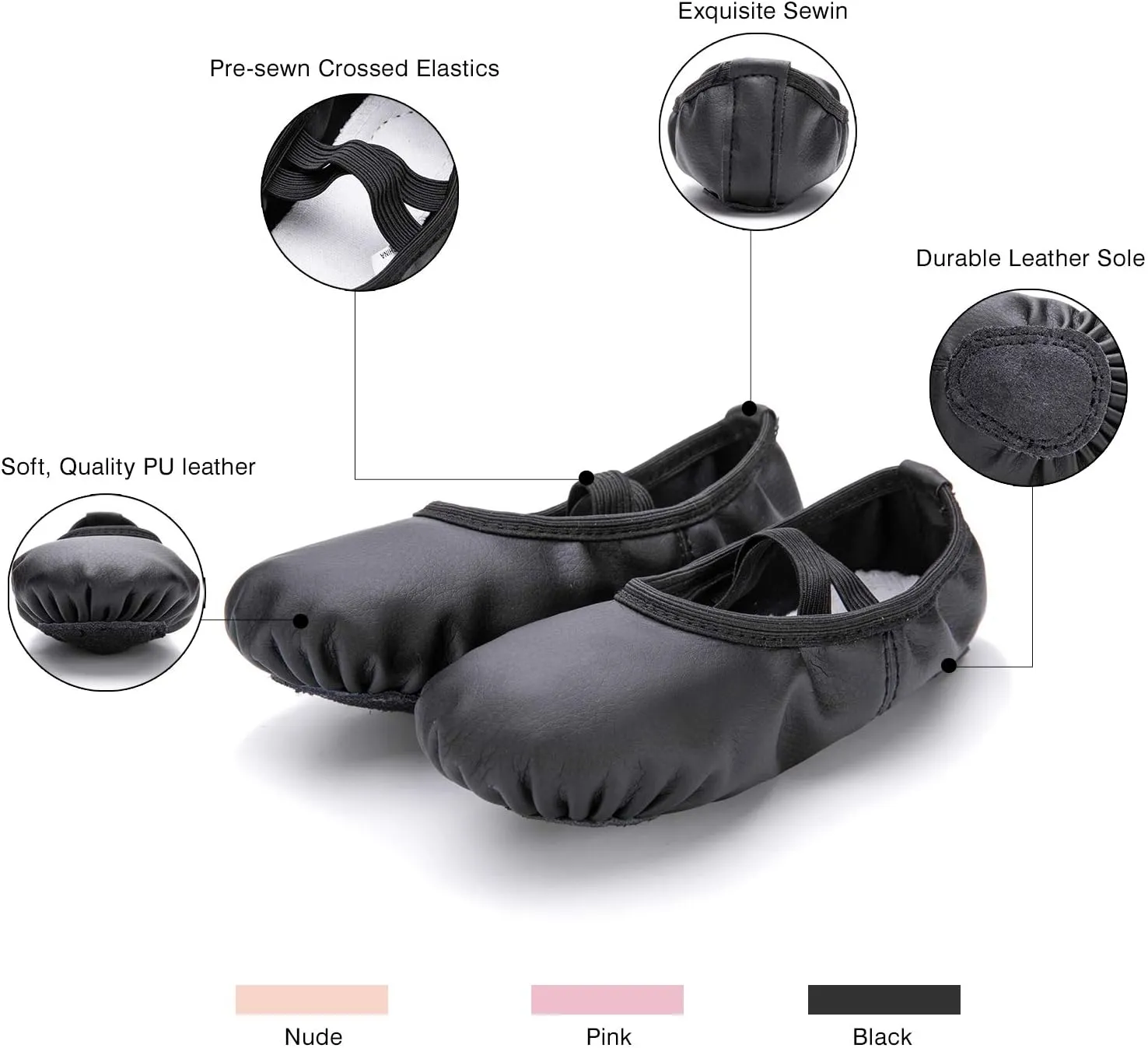 RoseMoli Ballet Shoes for Girls/Toddlers/Kids/Women, Leather Yoga Shoes/Ballet Slippers for Dancing