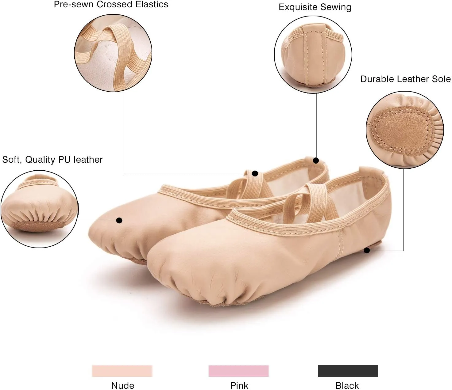 RoseMoli Ballet Shoes for Girls/Toddlers/Kids/Women, Leather Yoga Shoes/Ballet Slippers for Dancing