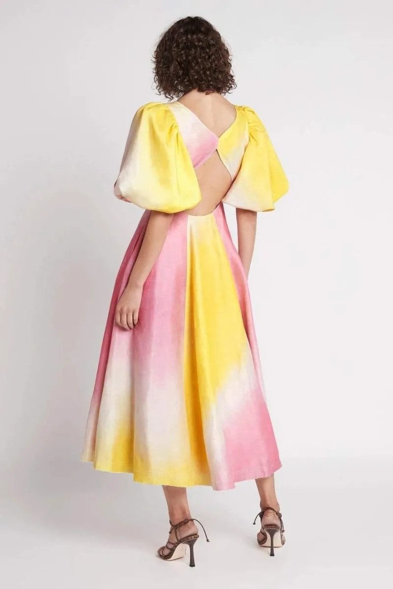 Salome Puff Sleeve V-neck midi Dress