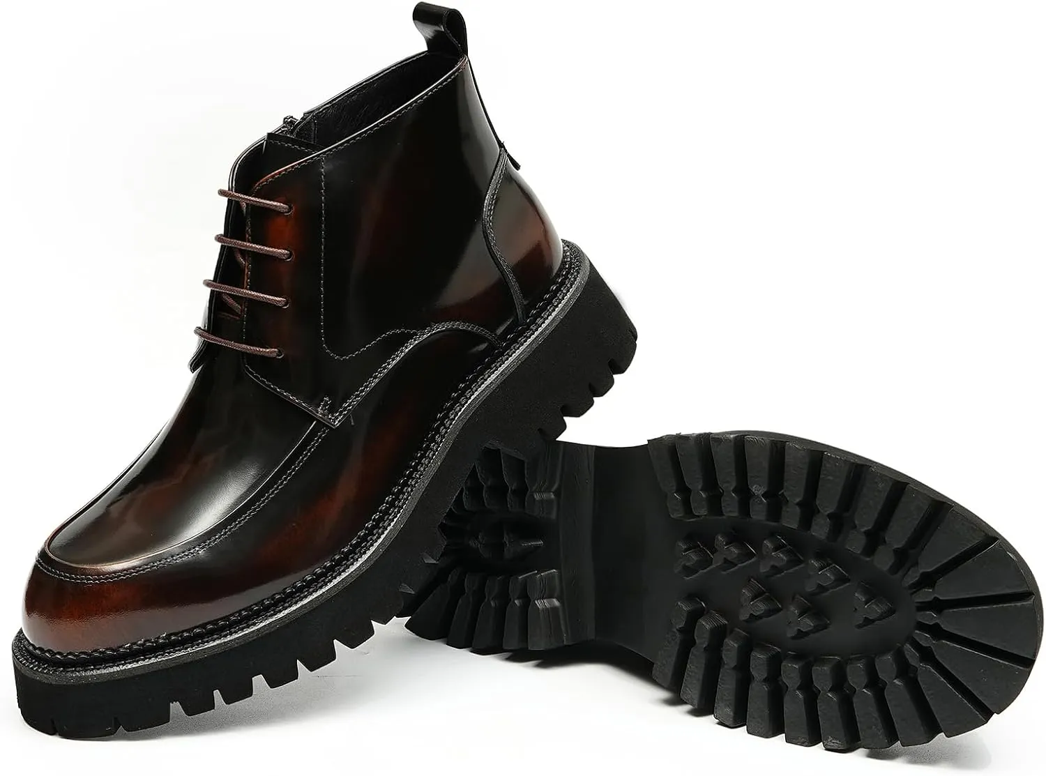 Santimon Men Oxfords Boots Formal Dress Genuine Leather Wingtip Brogues Zipper Ankle Boots Fashion Prom Wedding Business Casual Thick Sole Chelsea Boots for Men