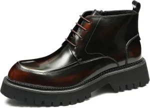 Santimon Men Oxfords Boots Formal Dress Genuine Leather Wingtip Brogues Zipper Ankle Boots Fashion Prom Wedding Business Casual Thick Sole Chelsea Boots for Men