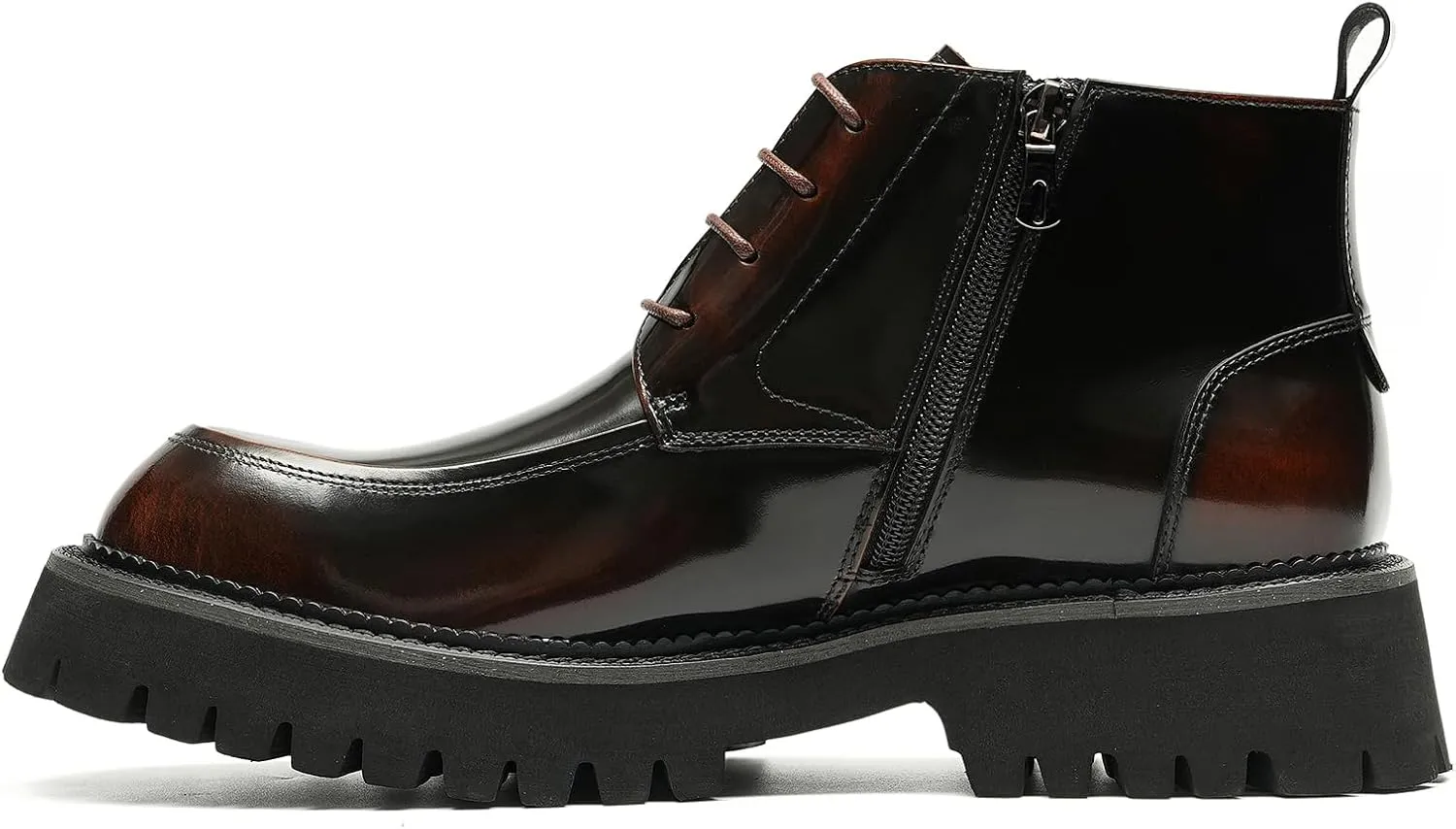 Santimon Men Oxfords Boots Formal Dress Genuine Leather Wingtip Brogues Zipper Ankle Boots Fashion Prom Wedding Business Casual Thick Sole Chelsea Boots for Men