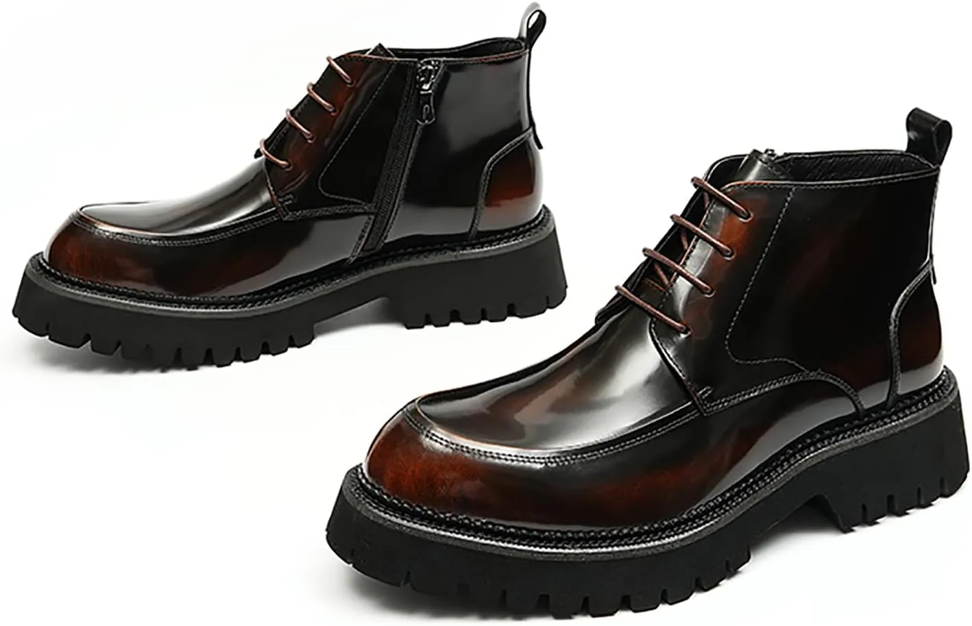 Santimon Men Oxfords Boots Formal Dress Genuine Leather Wingtip Brogues Zipper Ankle Boots Fashion Prom Wedding Business Casual Thick Sole Chelsea Boots for Men
