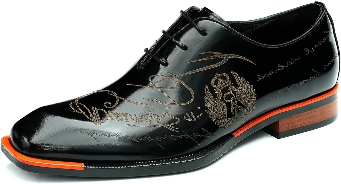 Santimon Men's Oxfords Formal Dress Patent Leather Derby Fashion Business Wedding Prom Tuxedo Casual Carve Oxford Walking Shoes for Men