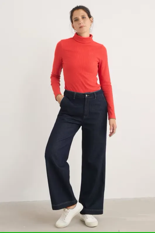 Seasalt Sennen Cove Wide Leg Jeans Dark Wash Grain