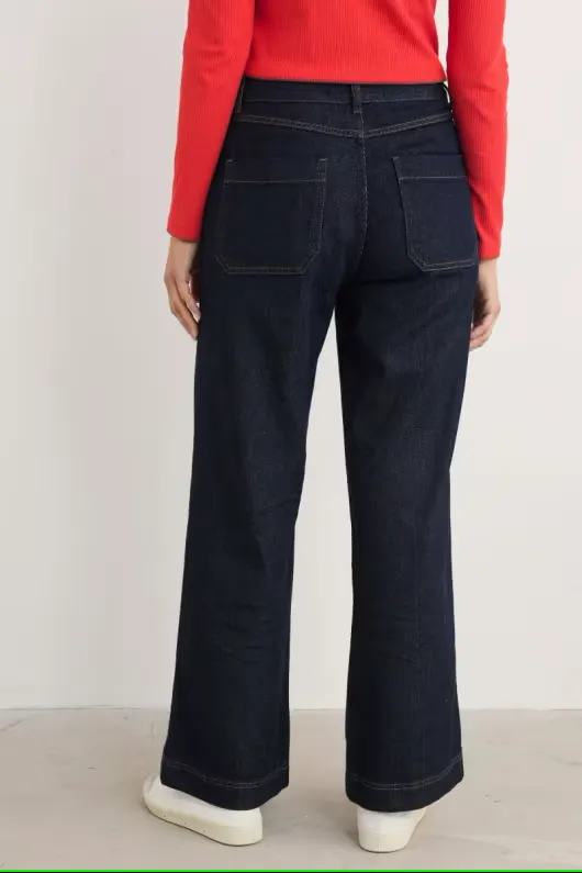 Seasalt Sennen Cove Wide Leg Jeans Dark Wash Grain