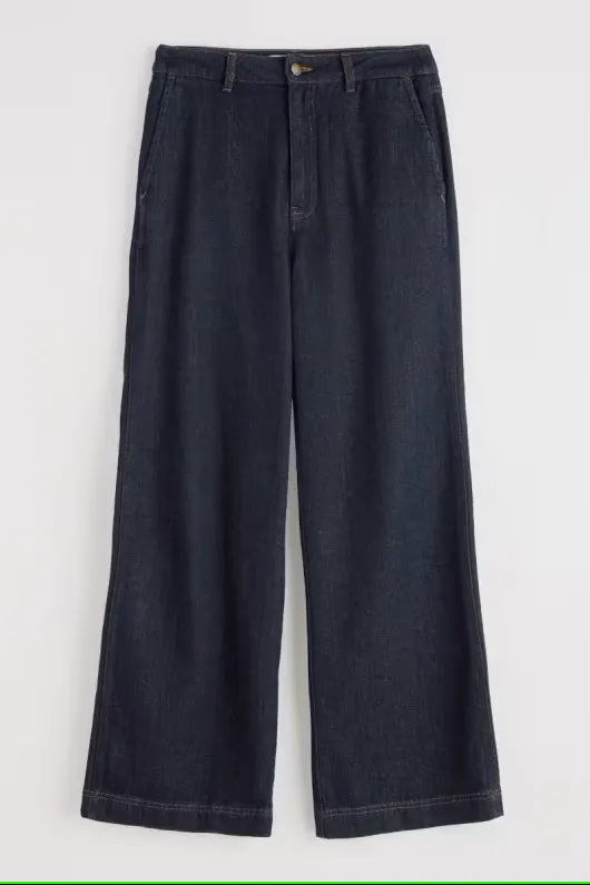 Seasalt Sennen Cove Wide Leg Jeans Dark Wash Grain