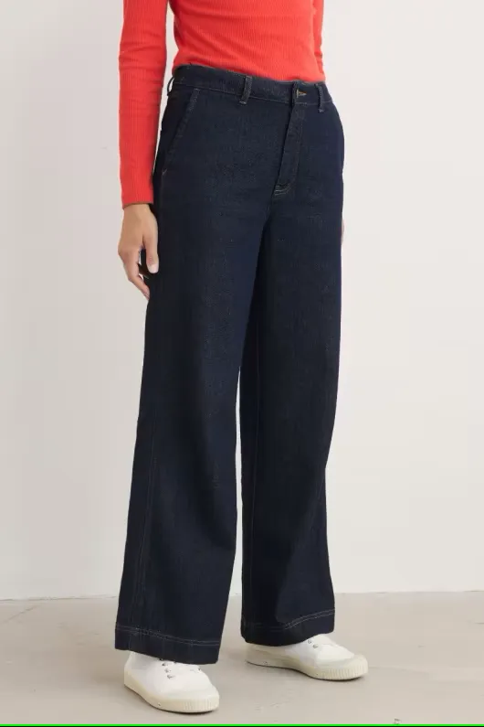 Seasalt Sennen Cove Wide Leg Jeans Dark Wash Grain