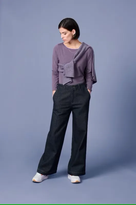 Seasalt Sennen Cove Wide Leg Jeans Dark Wash Grain