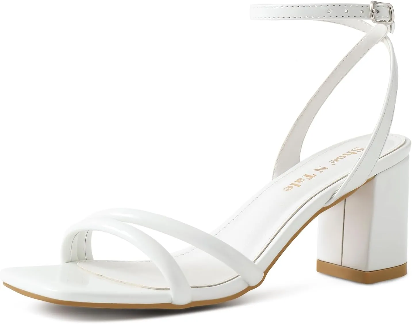 Shoe'N Tale Strappy Heels for Women Square Toe Chunky Block Heels Ankle Buckle Heeled Sandals