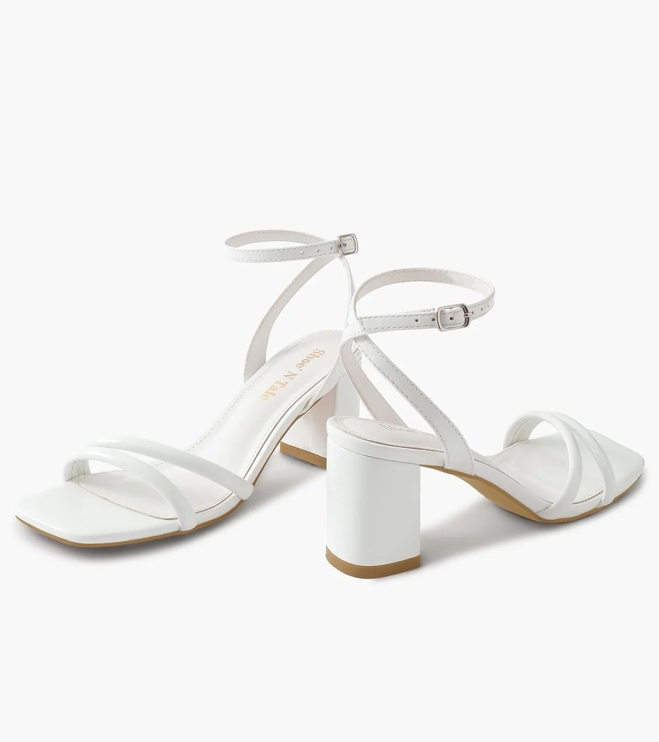 Shoe'N Tale Strappy Heels for Women Square Toe Chunky Block Heels Ankle Buckle Heeled Sandals