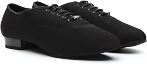 Shoes Men's Dancing Latin Salsa Tango Jazz Ballroom Training Practice Leather Canvas 302-1, Black, 6-14