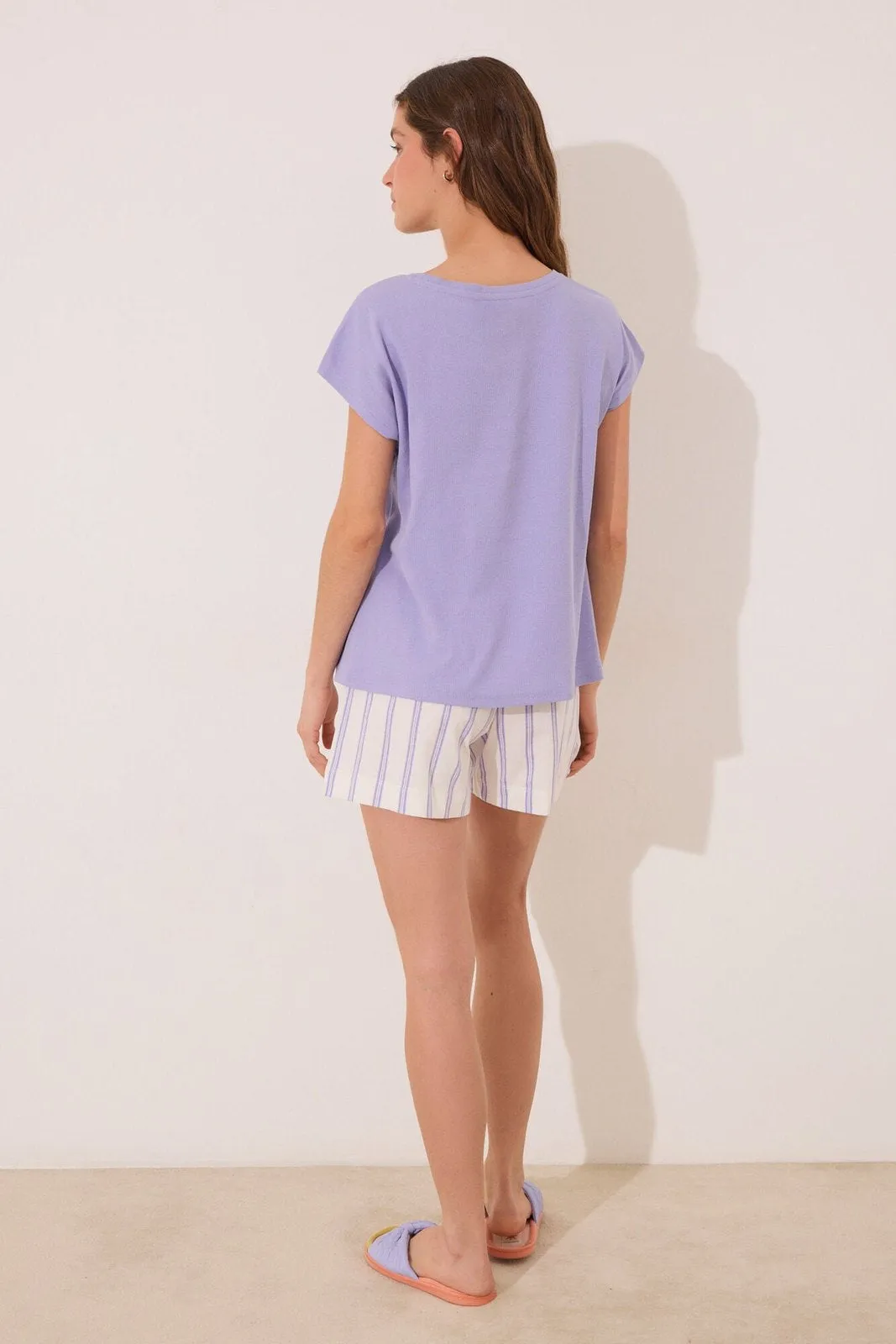 Short lilac striped cotton short pyjamas - Purple
