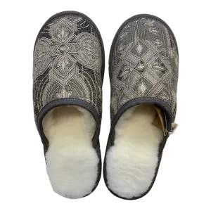 Silver Geo Medium White Slippers