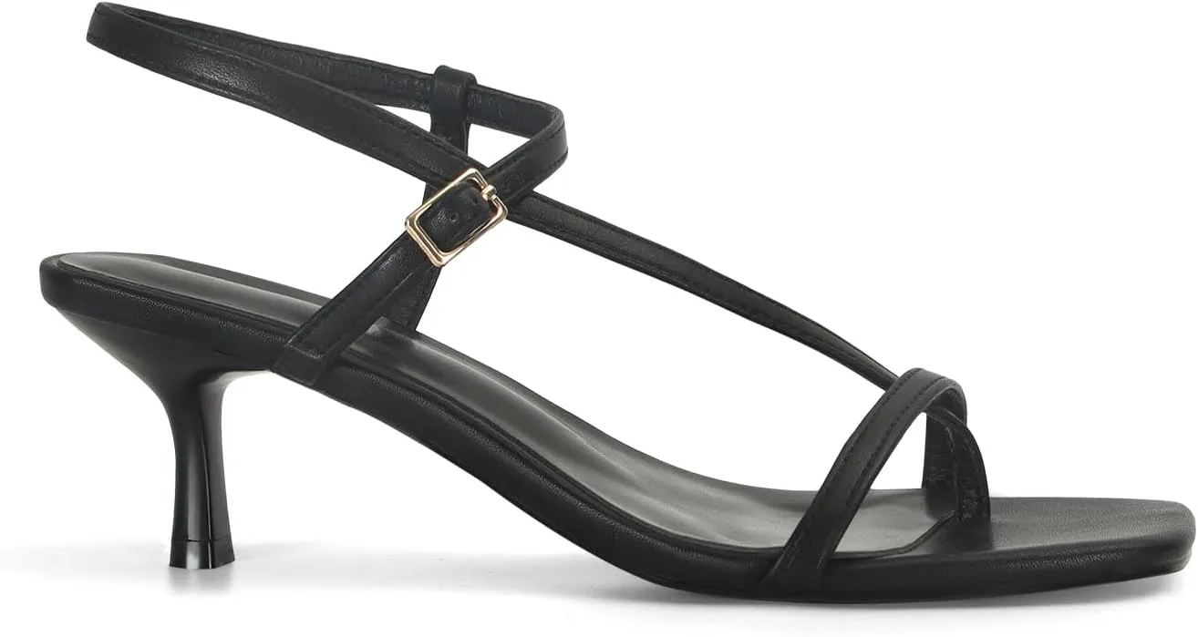 SOVANYOU Womens Strappy Kitten Heel Thong Sandals Square Open Toe Flip Flop Ankle Strap Heels