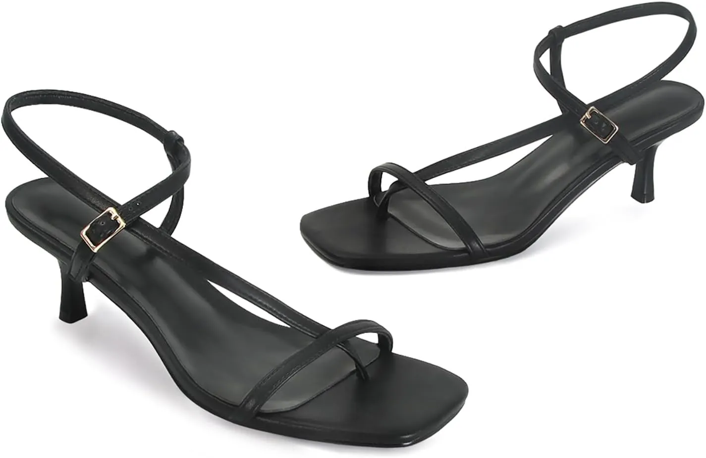 SOVANYOU Womens Strappy Kitten Heel Thong Sandals Square Open Toe Flip Flop Ankle Strap Heels