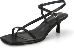 SOVANYOU Womens Strappy Kitten Heel Thong Sandals Square Open Toe Flip Flop Ankle Strap Heels