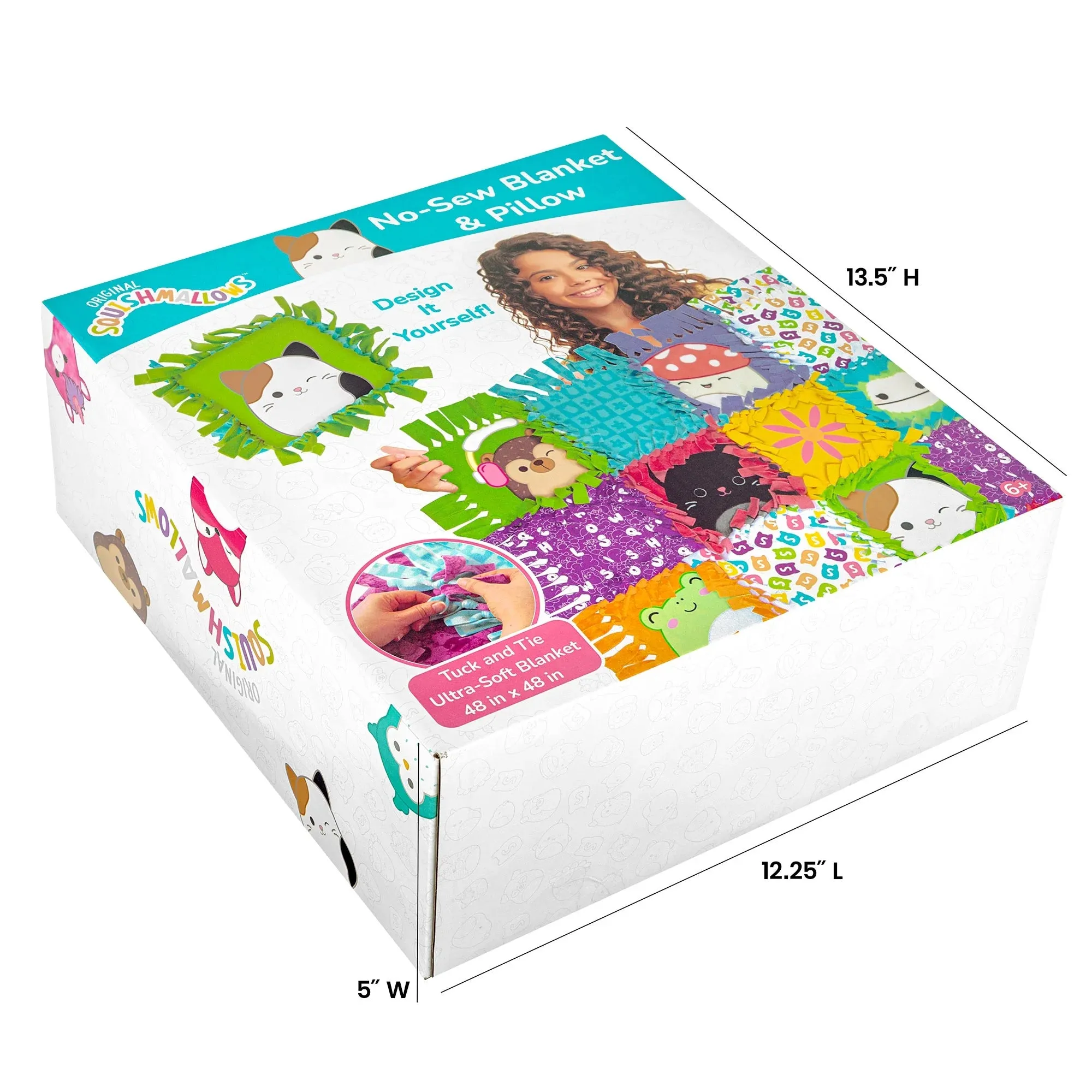 Squishmallows Pattern No-Sew Blanket & Pillow Tween DIY Craft Kit, Multicolor