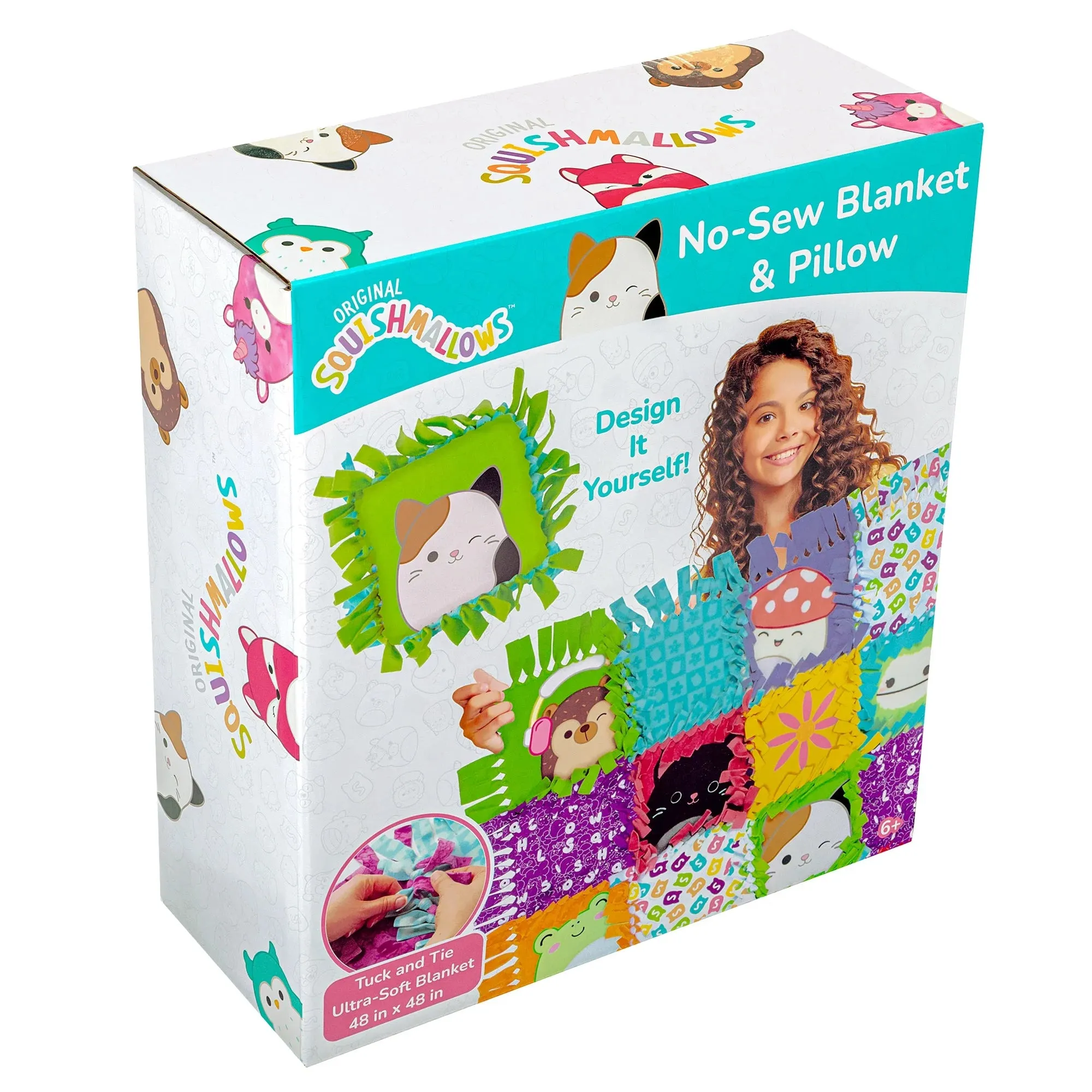 Squishmallows Pattern No-Sew Blanket & Pillow Tween DIY Craft Kit, Multicolor