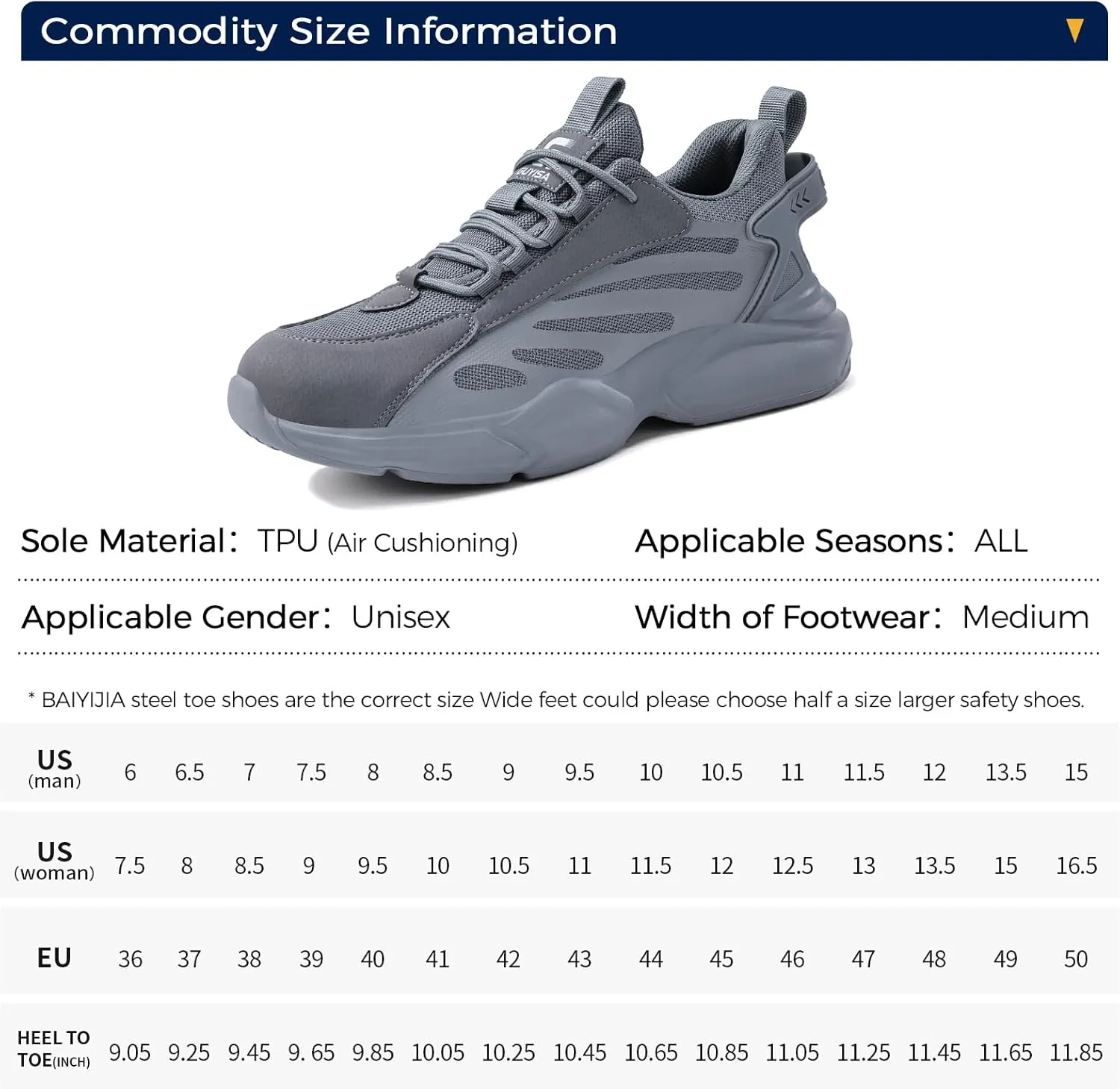 Steel Toe Shoes for Men Lightweight Work Shoes Construction Industrial Work Tennis Shoes Safety Shoes Comfortable Steel Toe Sneakers for Men Women