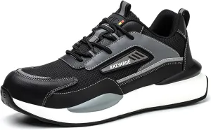 Steel Toe Sneakers for Men,Casual Lightweight Steel Toe Work Boots for Men,Comfortable Breathable Safety Shoes for Men,Anti-Puncture Slip-Resistant Outsole (Color : Black, Size : 8)