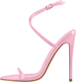 Strappy High Stiletto Heels, Ankle Strap Buckle Heeled Womens Sandals, Sexy Comfort Open Round Toe Heels for Daily Party Dress