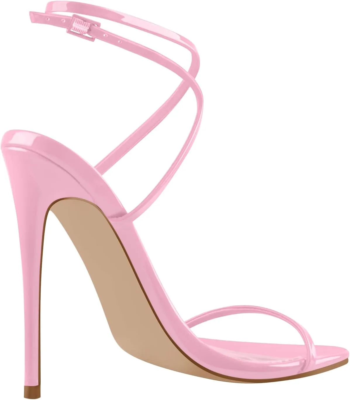Strappy High Stiletto Heels, Ankle Strap Buckle Heeled Womens Sandals, Sexy Comfort Open Round Toe Heels for Daily Party Dress