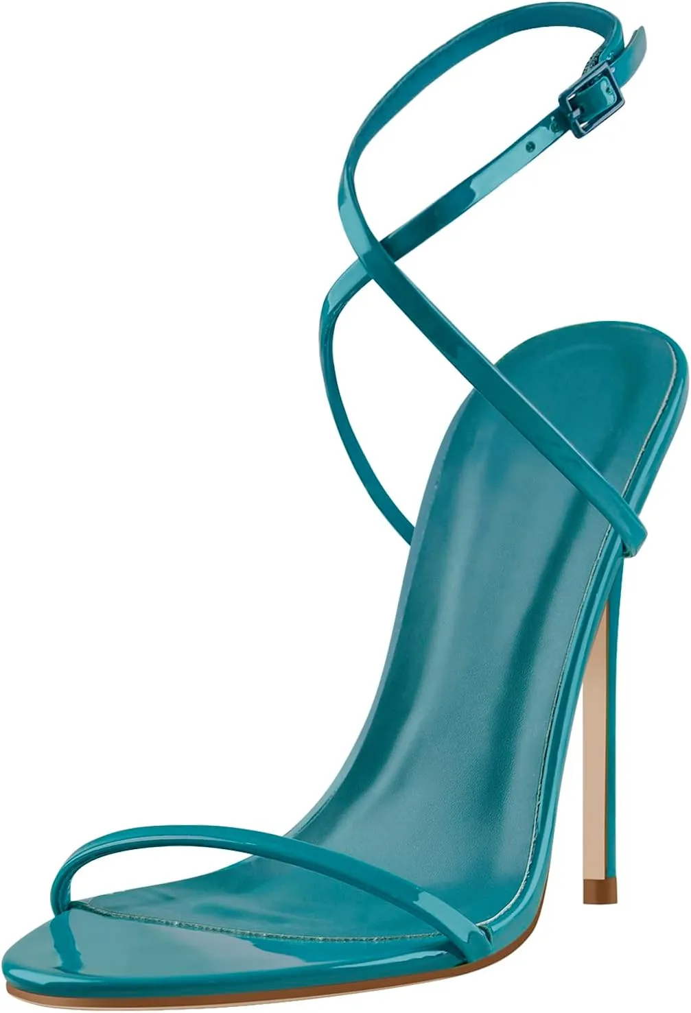 Strappy High Stiletto Heels, Ankle Strap Buckle Heeled Womens Sandals, Sexy Comfort Open Round Toe Heels for Daily Party Dress
