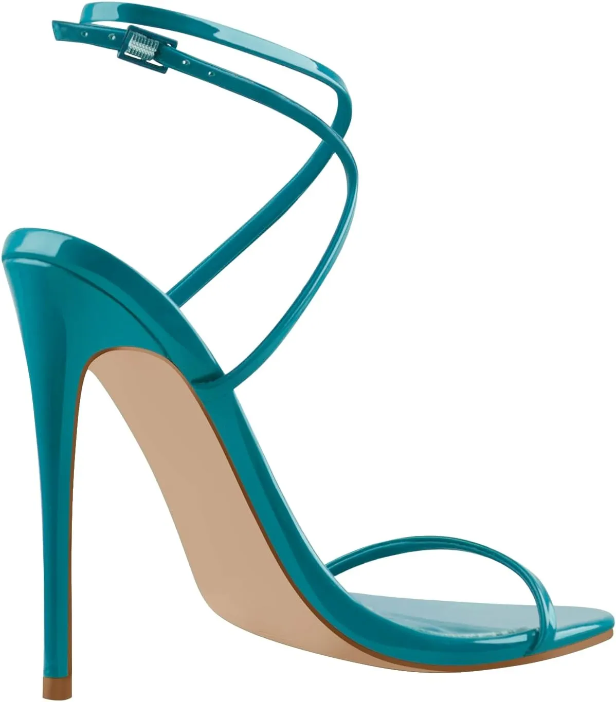 Strappy High Stiletto Heels, Ankle Strap Buckle Heeled Womens Sandals, Sexy Comfort Open Round Toe Heels for Daily Party Dress