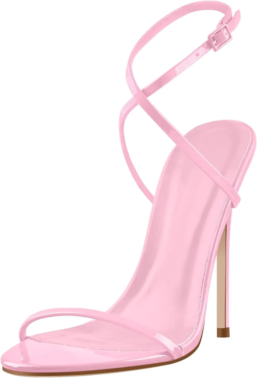 Strappy High Stiletto Heels, Ankle Strap Buckle Heeled Womens Sandals, Sexy Comfort Open Round Toe Heels for Daily Party Dress