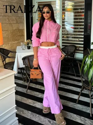 Striped Lapel Wide-Leg Set