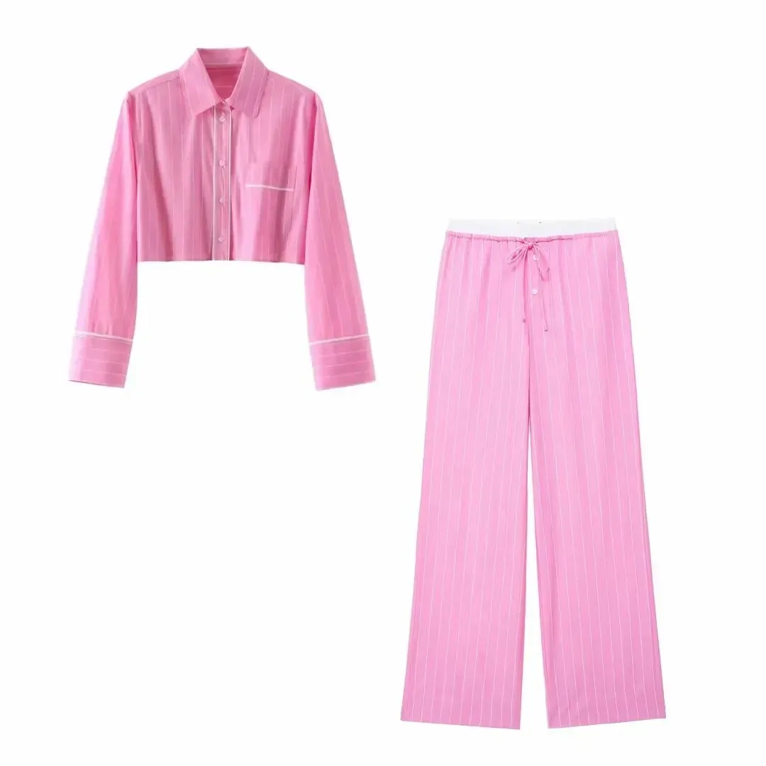 Striped Lapel Wide-Leg Set