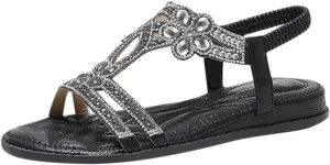 Summer Beach Sandals for Women 2025,Crystal Rhinestone Pearl Flat Sandals for Women Dressy Bling Sparkly Thong Sandals Comfortable T Strap Slip-On Shoes Casual Walking Sandals Strappy Sandals 